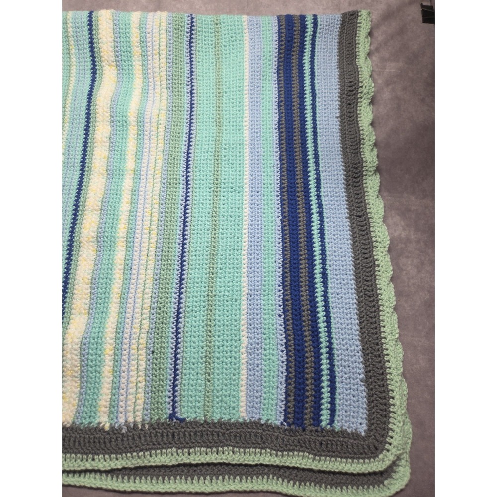 Handmade Crochet Stripe Pattern Afghan Throw Blanket Multicolor 30in x 64in Baby - Picture 4 of 6